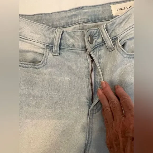 Vince Camuto size 27/4 light blue flouncy ruffle raw edge hem EUC worn 2 times - Picture 2 of 10